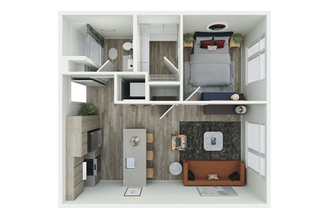 Floor plan for 1 bed, 1 bath, 690 sqft